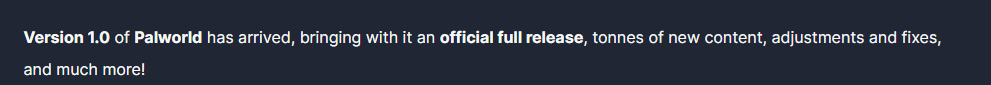 Palworld new update?