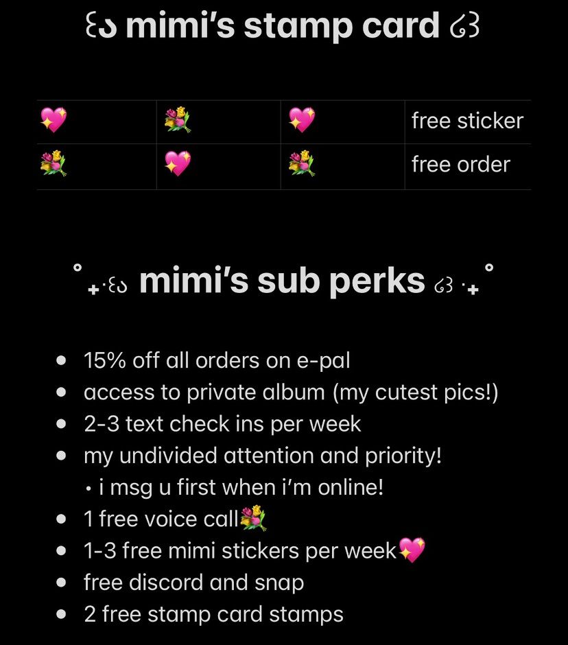 mimi’s stamp card and sub perks!