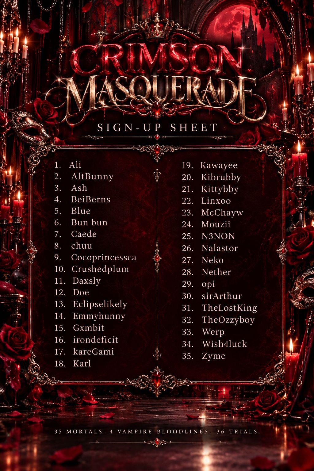 🦇🩸 CRIMSON MASQUERADE — PARTICIPANT LINEUP 🩸🦇