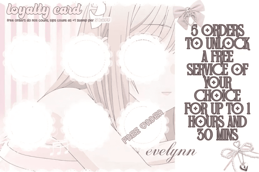 orders open ! :3 order now to get a free stamp !
