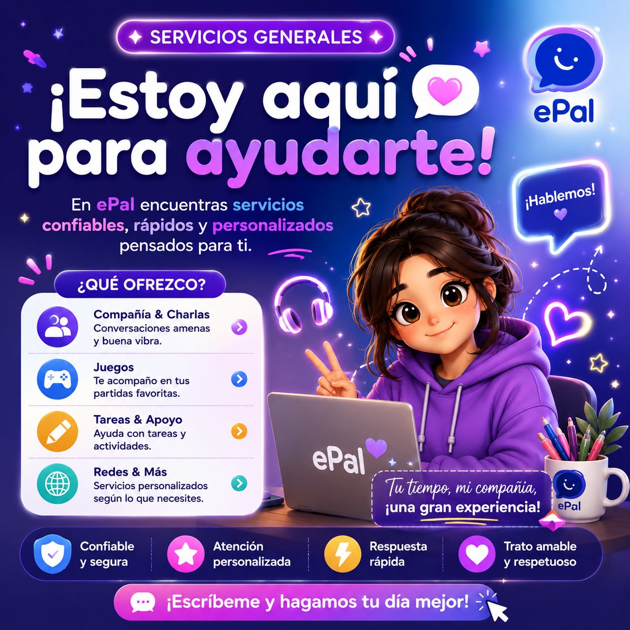💜 ¡Conectemos y hagamos tu día inolvidable! ✨
