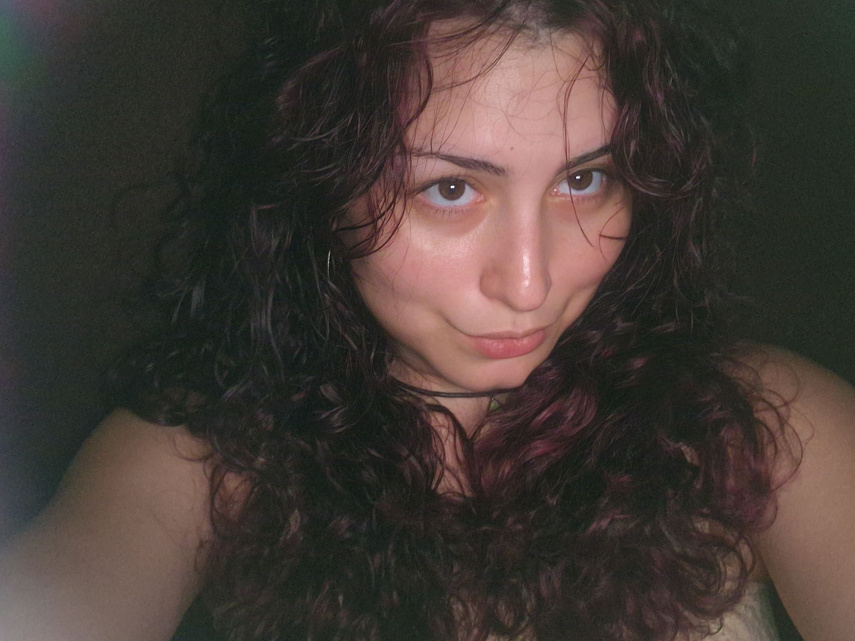 purple hair and bad lighting